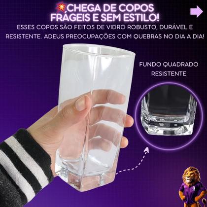 Imagem de 6 Copos Quadrados Vidro 320ml Jogo Sofisticado Kit Resistente Design Conjunto Moderno Elegante Festa