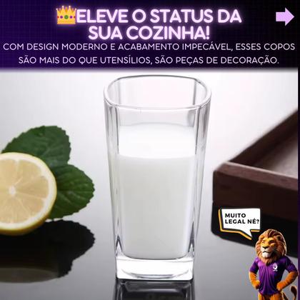 Imagem de 6 Copos Quadrados Vidro 320ml Jogo Sofisticado Kit Resistente Design Conjunto Moderno Elegante Festa