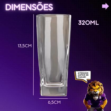 Imagem de 6 Copos Quadrados Vidro 320ml Jogo Sofisticado Kit Resistente Design Conjunto Moderno Elegante Festa