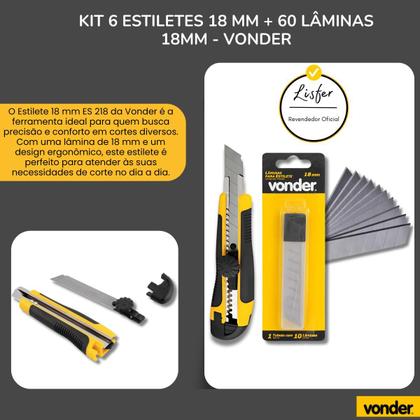 Imagem de 6 Estiletes 18 mm + 60 Lâminas Segmentada 18mm Es 218 Vonder