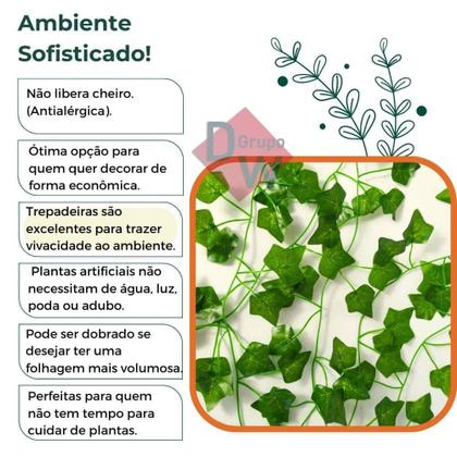 Imagem de 6 Faixas Trepadeira Artificial Parreira Hera - Folha de Uva