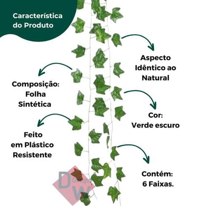 Imagem de 6 Faixas Trepadeira Artificial Parreira Hera - Folha de Uva