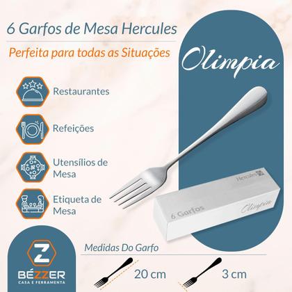 Imagem de 6 Garfos de Mesa Olímpia Inox Polido 20 cm Hercules Mundial Restaurantes Faqueiro 1555-002