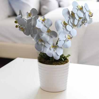 Imagem de 6 Hastes de Orquídea phalaenopsis Branca Artificial 80cm - Flores Decorativas para Mesa de Jantar - DE1324