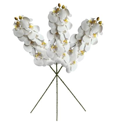 Imagem de 6 Hastes de Orquídea phalaenopsis Branca Artificial 80cm - Flores Decorativas para Mesa de Jantar - DE1324
