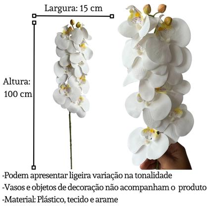 Imagem de 6 Hastes de Orquídea phalaenopsis Branca Artificial 80cm - Flores Decorativas para Mesa de Jantar - DE1324
