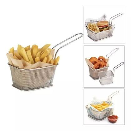 Imagem de 6 Mini Cestos Fritura Inox 12cm Servir Porção Batatas Fritas