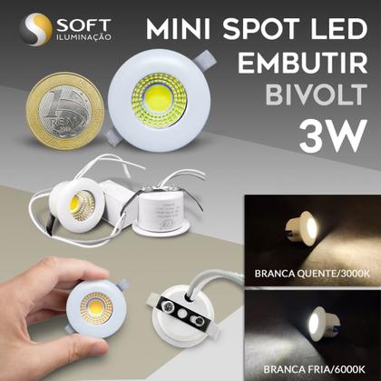 Imagem de 6 Mini Spot LED Embutir Redondo 3W Bivolt Luz Branca Fria/6000k Nichos, Tetos, Paredes, Móveis