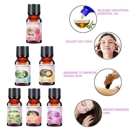 Imagem de 6 pces conjunto perfume óleo essencial solúvel em água para difusor lavanda peppermint laranja eucalipto limão sândalo