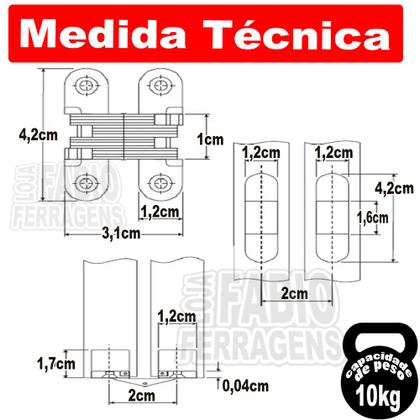 Imagem de 6 Peças - Dobradiça Invisivel Para Móveis De 180º Graus 42 x 12mm