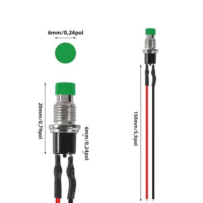 Imagem de 6 Peças Interruptor De Botão Momentâneo Mini SPST 1A 250V AC Com 2 Pinos, 6 Cores, Fios Pré-soldados