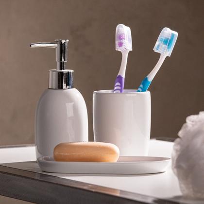 Imagem de 6 Peças Porta Escova Porta Sabonete Travessa Cerâmica Branca