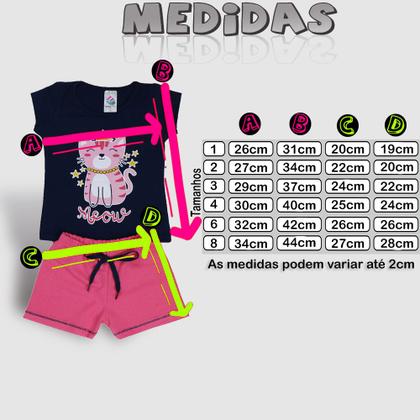 Imagem de 6 Peças Unidades Roupas de Verão Feminino Infantil com 3 Shorts e 3 Blusinha em Algodão