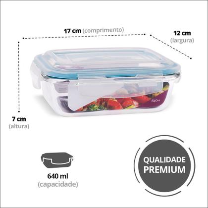 6 Potes Vidro 640ml Marmita Fitness Tampa Hermética 4 Travas - Quality House Imagem de 6 Potes Vidro 640ml Marmita Fitness Tampa Hermética 4 Travas