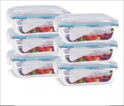 6 Potes Vidro 640ml Marmita Fitness Tampa Hermética 4 Travas - Quality House Imagem de 6 Potes Vidro 640ml Marmita Fitness Tampa Hermética 4 Travas