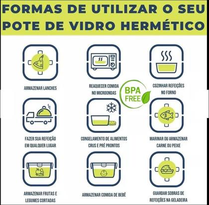 6 Potes Vidro 640ml Marmita Fitness Tampa Hermética 4 Travas - Quality House Imagem de 6 Potes Vidro 640ml Marmita Fitness Tampa Hermética 4 Travas
