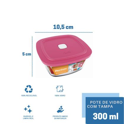 Imagem de 6 Potes Vidro Facilita Quadrado Marmita 300Ml Marinex