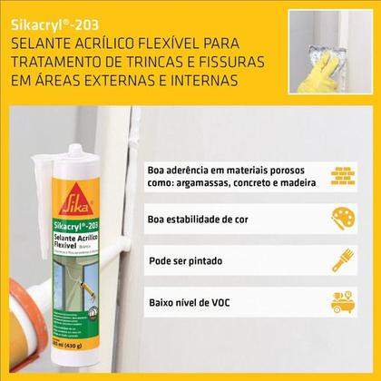 Imagem de 6 Selante Para Trincas Em Paredes Sikacryl 203 Branco 280ml