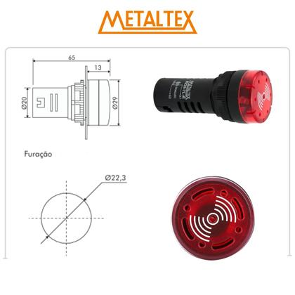 Imagem de 6 Sinalizadores 22mm Sonoro 50dB Led 24Vca/CC - Metaltex