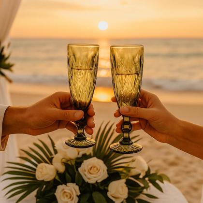 Imagem de 6 Taças Flute Diamante Verde Esmeralda Champanhe Vidro 140ml