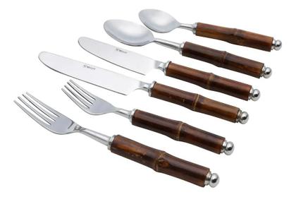 Imagem de 6 Talheres Com Cabo De Bambu Wolff De Aço Inox