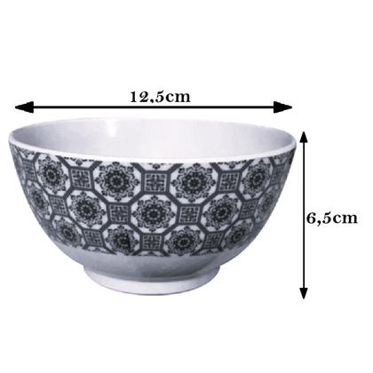 Imagem de 6 Tigela Bowl Redonda Melamina Preto Decorado Sobremesa 400ml