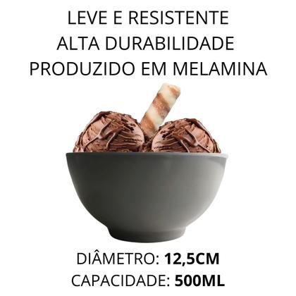 Imagem de 6 Tigelas Bowl 450ml Cinza em Melamina Redonda Sobremesa Açai