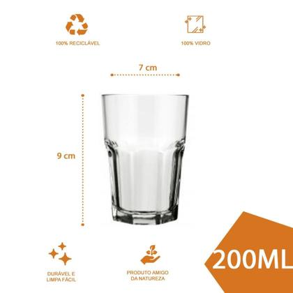 Imagem de 6 Un Copo Vidro Suco Agua 200ml Bristol Cristal Luxo Nadir
