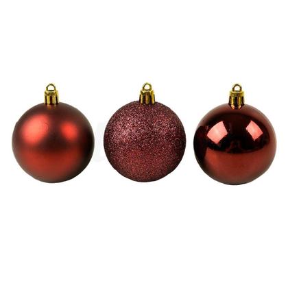 Imagem de 60 Bolas Natal Lisa Fosca Glitter Vermelha Vinho Enfeite