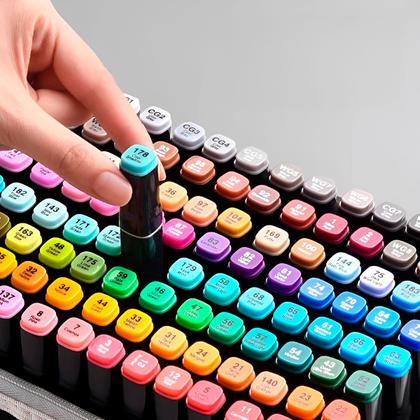 Imagem de 60 Marcadores Artísticos Ponta Dupla + Estojo Kit Completo