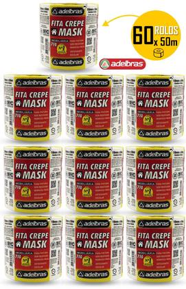 Imagem de 60 Rolos Fita Crepe Fina Adesiva Para Pintura 18mm x 50 Metros Adelbras