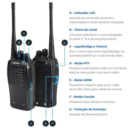 Imagem de 6x Rádio Comunicador AQUARIO HT-50U 16 canais HT Walk Talk
