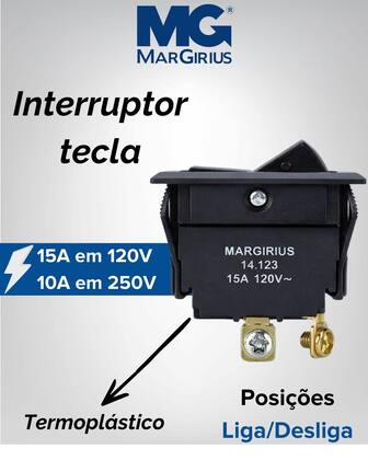 Imagem de 7 Interruptor Tecla Margirius Unipolar Liga/Desliga 15A
