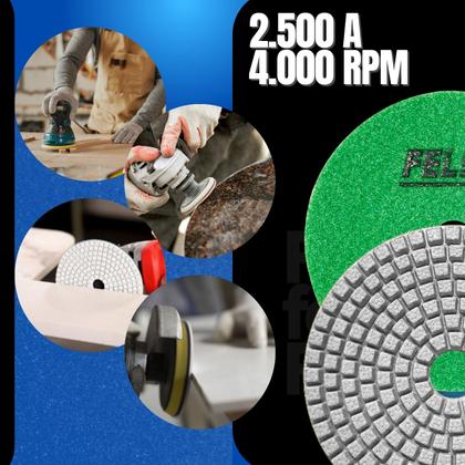 Imagem de 7 Lixa Diamantada para polir porcelanatos marmores e granitos 100mm polimento cortes 45 graus + Sup