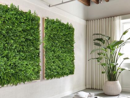Imagem de 7 Quadros Decorativos com Folhas Artificiais Realistas Jardim Vertical Painel de Muro Verde Premium