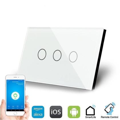 Imagem de 7 UNIDADES - Interruptor SMART 3 CANAIS WiFi Compatível com Alexa e Google Assistente Branco