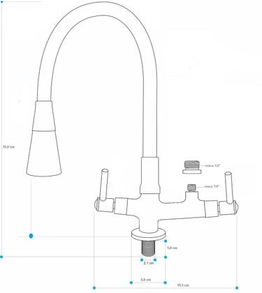 Imagem de 7142 C80 Torneira Gourmet Bica Móvel Preta em ABS Bancada Mesa Pia Cozinha Tubo Flexível Cone Saída Filtro 1/2 Purificador 1/4