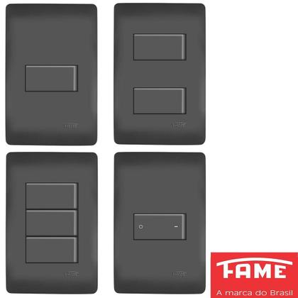Imagem de 7un Interruptor Simples 10A e Tomada Padrão Dupla 2P+T 20A Com Placa Habitat Black FAME