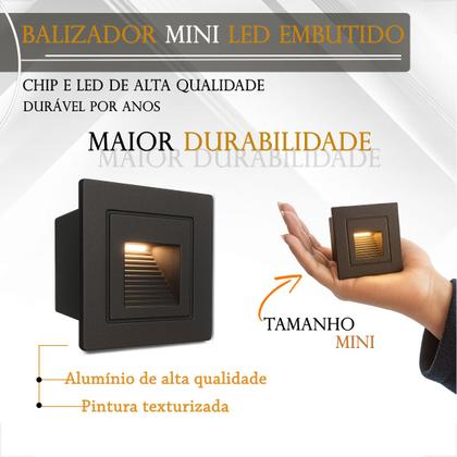 Imagem de 8 Balizador Area Externa Embutir Parede Preto Mini Led Lup76