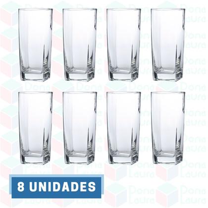 Imagem de 8 Copo Bali Transparente Quadrado 320ML Suco Água Refresco