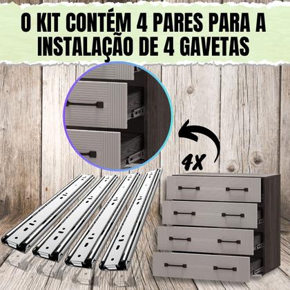 Imagem de 8 Corrediça Telescópica H40 45cm 4 PAR 450mm Reforçada Resistente 40KG Trilho Gaveta Móveis Armário Galvanizado Corredica Gavetas Armario 4 Pares