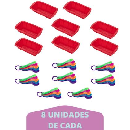 Imagem de 8 kit Forma P/ Pães Sortida Silicone + Colher Medidora 5Pç