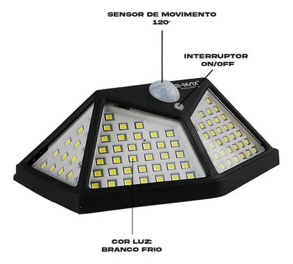 Imagem de 8 Luminarias Arandela Solar Prova Dagua 100 Leds Potente Top