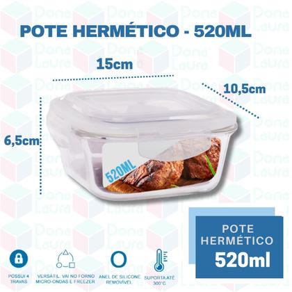 Imagem de 8 Potes de Vidro Quadrado Hermeticos c/ Tampa 4 Travas 520ML