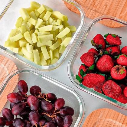 Imagem de 8 Potes de Vidro Quadrado Hermeticos c/ Tampa 4 Travas 520ML