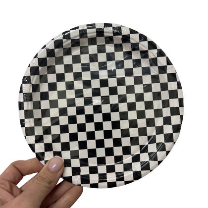 Imagem de 8 Pratos de Papel Xadrez Preto e Branco 18 cm Festa Boteco, Corrida e Temas Retrô  Ponto das Festas