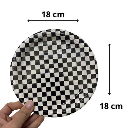Imagem de 8 Pratos de Papel Xadrez Preto e Branco 18 cm Festa Boteco, Corrida e Temas Retrô  Ponto das Festas