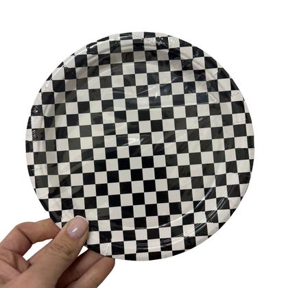Imagem de 8 Pratos de Papel Xadrez Preto e Branco 18 cm Festa Boteco, Corrida e Temas Retrô  Ponto das Festas