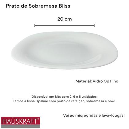 Imagem de 8 Pratos Raso Sobremesa Vidro Opalino Branco Mesa Posta 20cm
