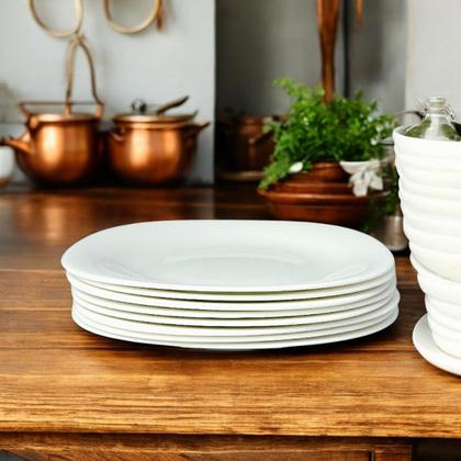 Imagem de 8 Pratos Raso Sobremesa Vidro Opalino Branco Mesa Posta 20cm